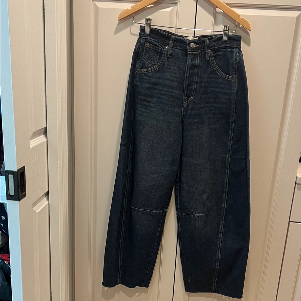 Dark Blue denim barrel style Jeans size 26/25 super soft cotton(baggy)